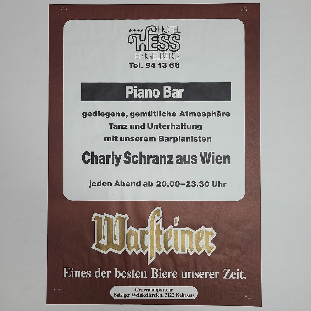 Hotel Hess Engelberg Piano Bar Live Music Promotional Vintage Poster 18.5 x 23.5